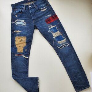 Polo Ralph Lauren Sullivan Slim tall patchwork plaid distressed 30x34